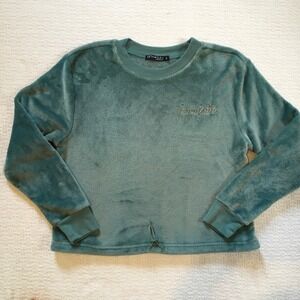 Fifth Sun Pullover Sweatshirt Green Velour Have Faith Embroidered Pullover‎ Top